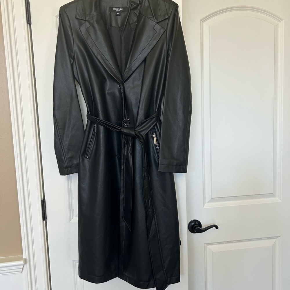Kenneth Cole Black Trench Coat with Belted Closure